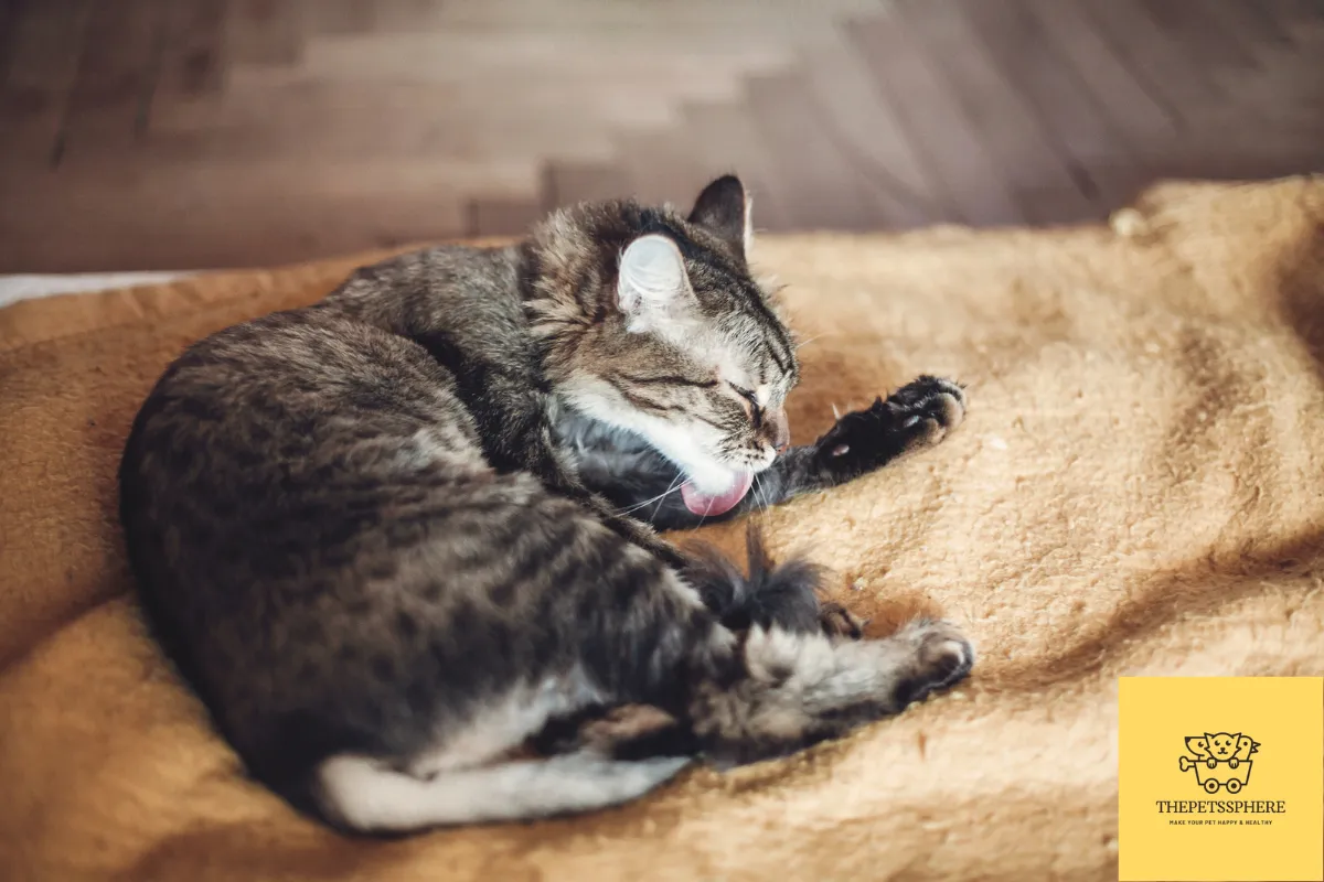 cat licks blanket