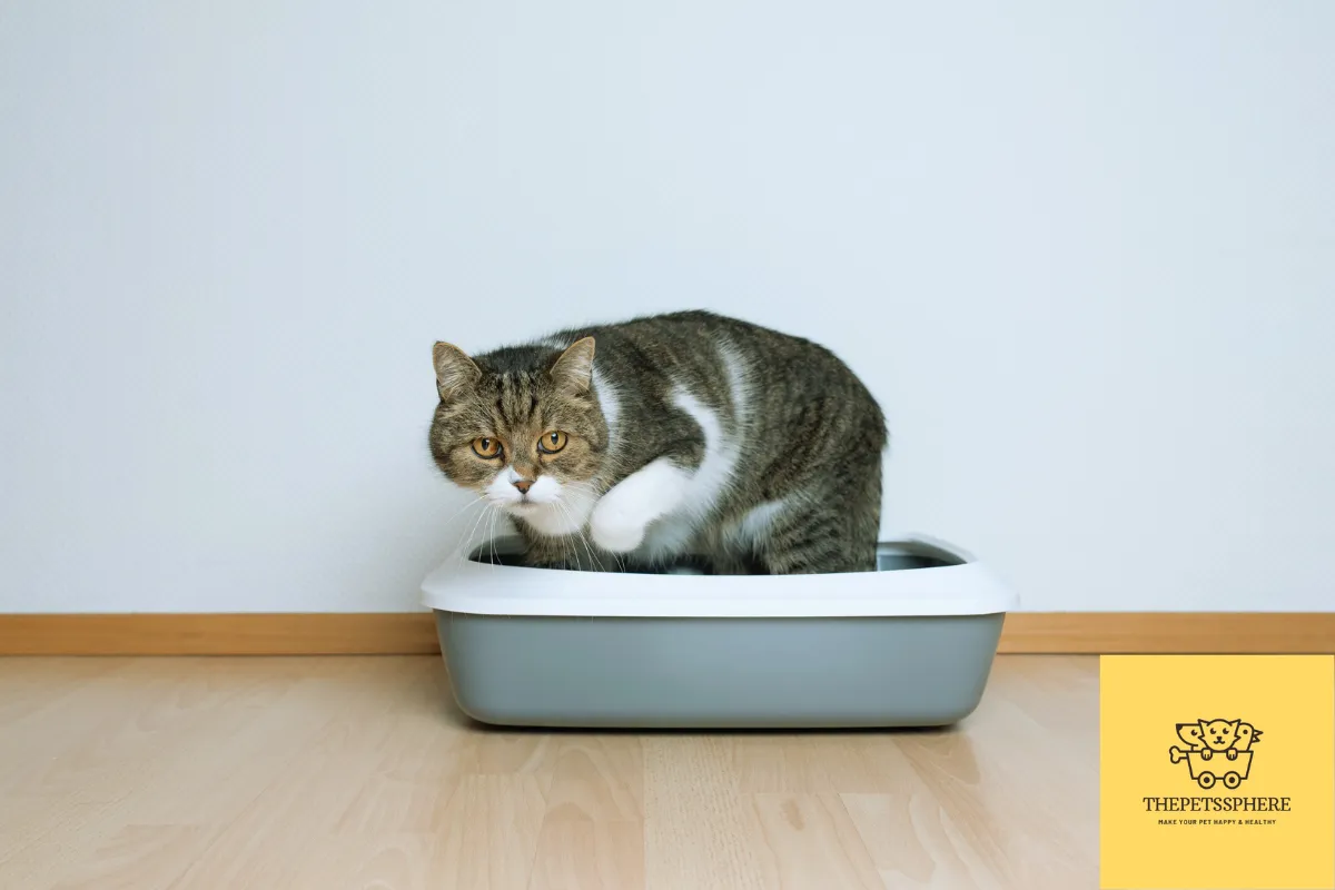 cat playing in litter box