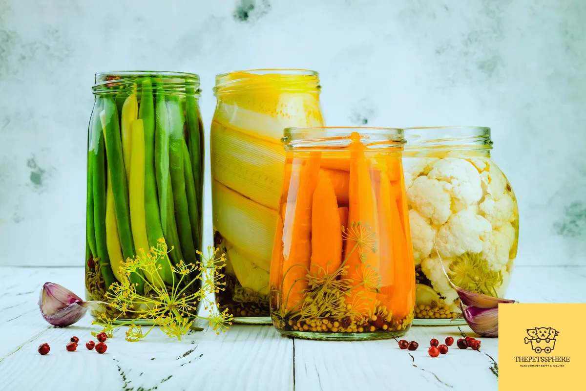 marinated variety pickles preserved in a jar